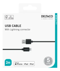 Deltaco USB-A to Lightning Cable, 2m, Black