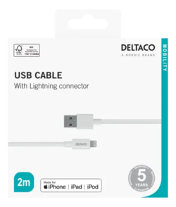 Deltaco USB-A to Lightning Cable, 2m, White