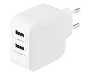 Deltaco Wall Charger with Dual USB-A, 4.8A