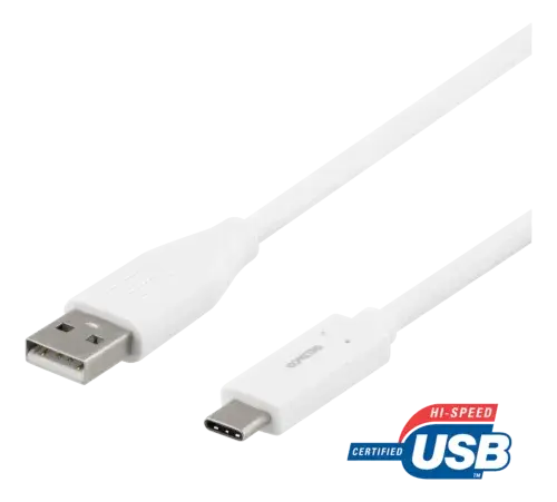 Deltaco USB-C to USB-A Cable, 3A, 1m, White